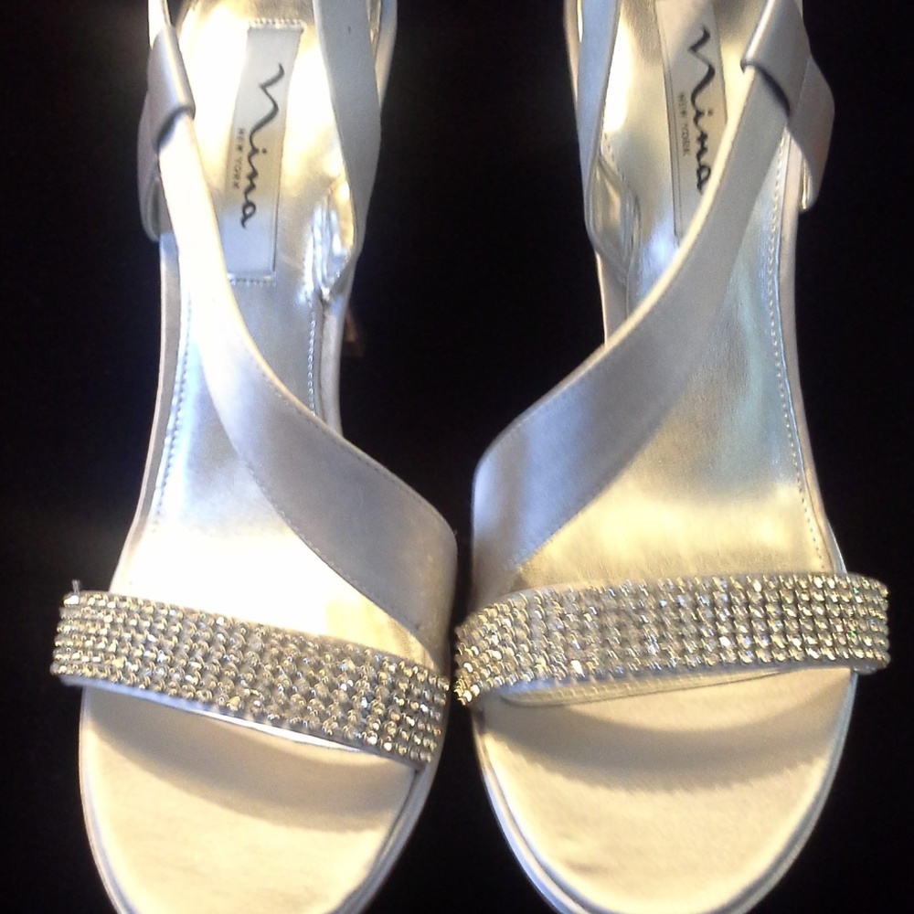 Nina Gloria YS Silver Crystal Sandal Heels - Picture 5 of 8